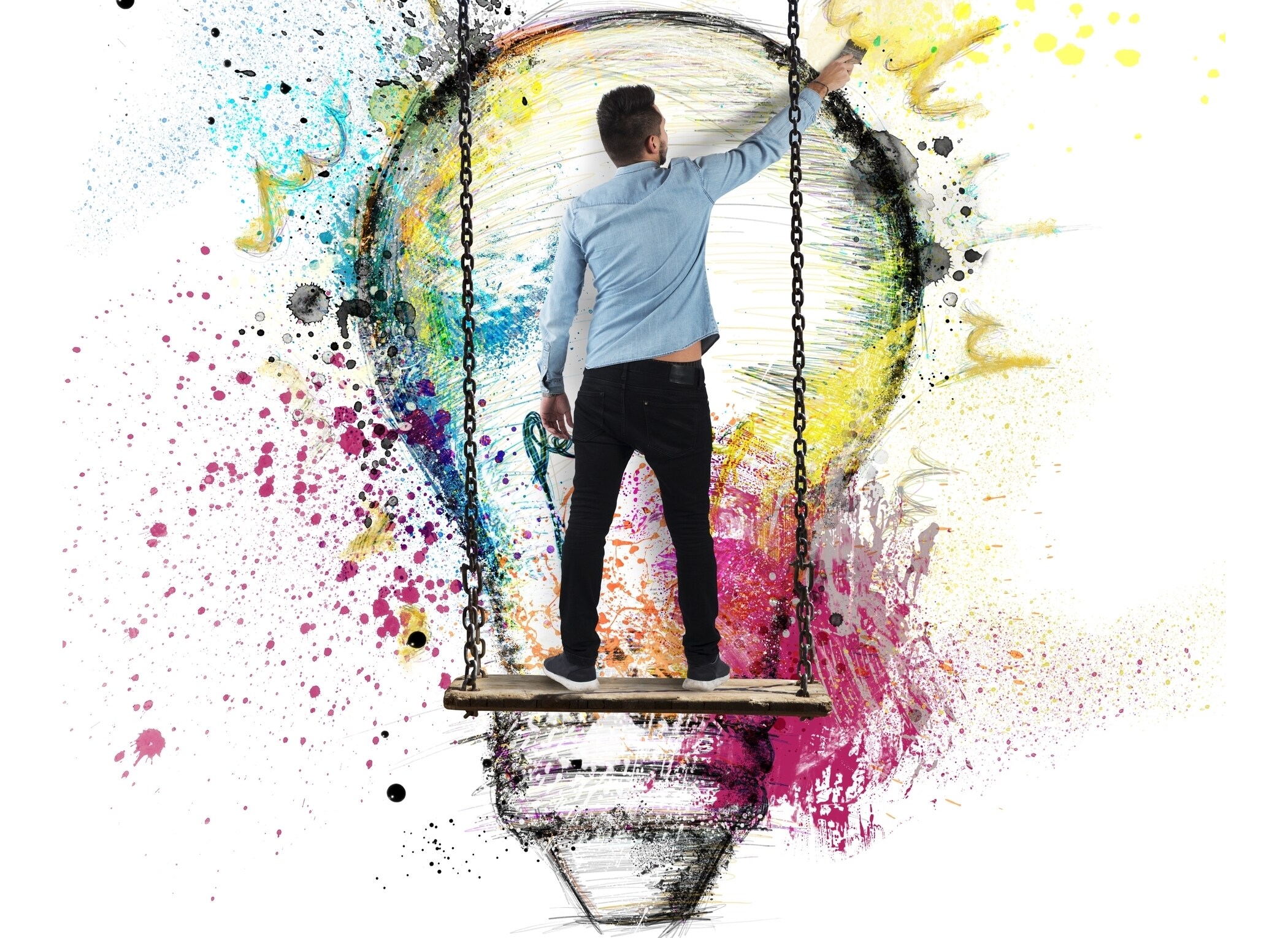 Title Man_paints_colourful_light_bulb